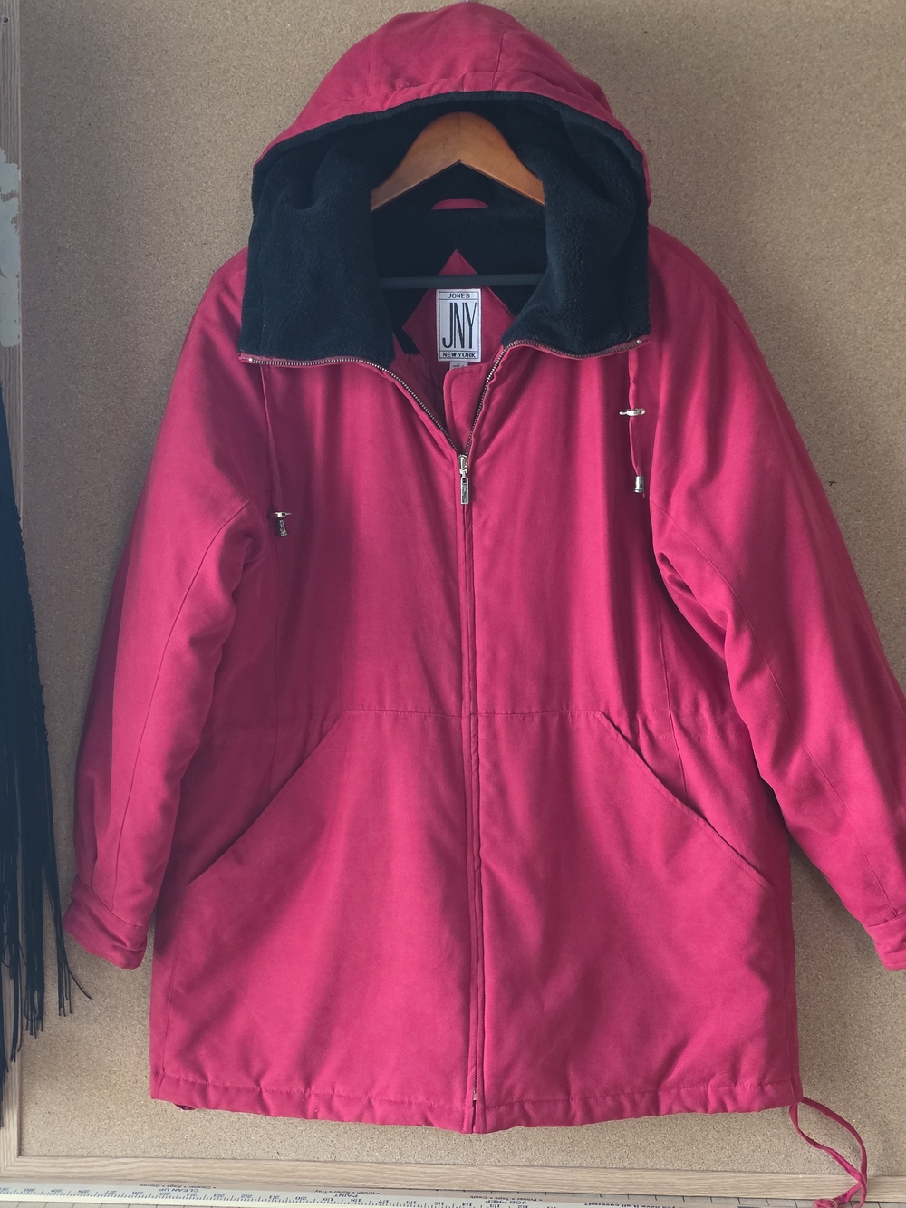Vtg Jones New York Red Parka Jacket Quilted Sherpa Lined L Zip Front